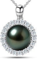Genuine Tahitian Black Pearl Necklaces for Women, 9-13mm AAAA Seawater Pearl Jewelry - Sterling Silver Moissanite Pendant, Wedding Anniversary Christmas Birthday Gifts for Wife Mom Girlfriend